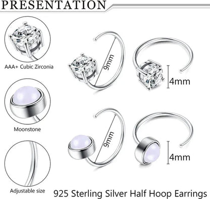 Two Pairs of 925 Sterling Silver Half Circle Earrings Opal Globular Star Point Small Circle Earrings Huggie Cartilage Earrings Hug Small Circle Earrings Women's Men's