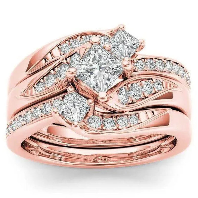Exquisite 3Pcs/Set  Ring Set Anniversary Gift Engagement Bridal Wedding Rings Jewelry For Women Ladies Size 5-11
