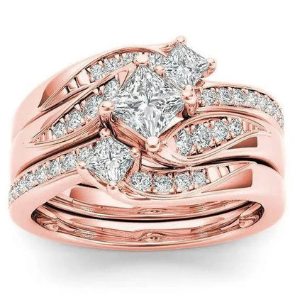 Exquisite 3Pcs/Set  Ring Set Anniversary Gift Engagement Bridal Wedding Rings Jewelry For Women Ladies Size 5-11