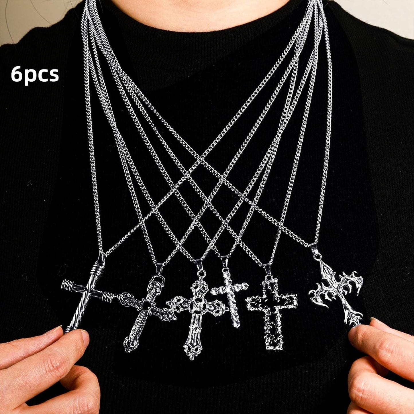 6PCS Cross Pendant Necklace Set for Men – Gothic Cross Necklace Jewelry Accessory, 23.6 Inches Chain