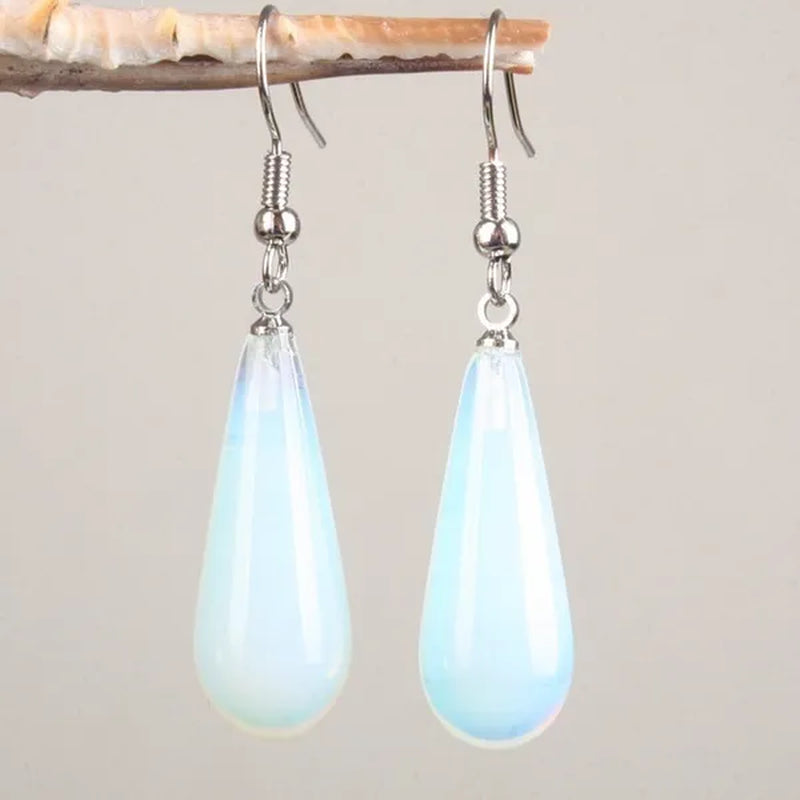 1Pair Option 29X10MM Water Drop Amethyst Clear Quartz Lapis Lazuli Turquoise Rose Quartz Opal Tiger Eye Drop Earrings