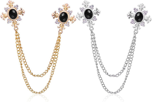 Cross Crystal Tassel Chain Brooch.Gold Silver Tassel Collar Pins Broochs Rhinestone Lapel Pin for Men Women Suit Accessories