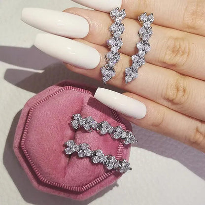 Gorgeous New Retro Silver Designer Engagement Marriage Diamond Bracelet and Long Drop Earrings Jewelry Set for Women Tarnish Free Fine Jewellery Big White CZ Crytstal Jewelry Set (2Pcs) Wedding Drop Earrings