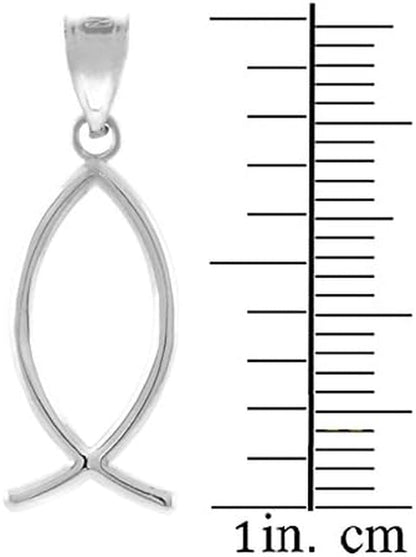 925 Sterling Silver Ichthus Christian Vertical Fish Pendant Necklace