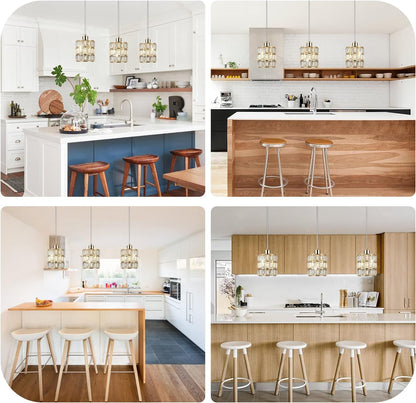 3 Pack Gold Crystal Pendant Light, Modern Glam Light Kitchen Island with ‎E26 Bulb Base, Small Crystal Hanging Lamp for Bar,Dining Room,Corridor,Living Room over Sink