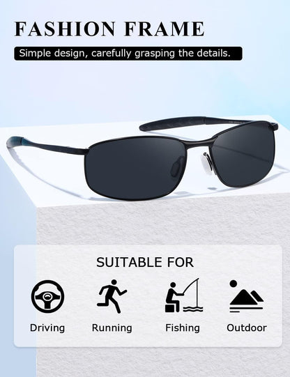 Polarized Sunglasses for Men Rectangle Metal Frame Retro Sun Glasses AE0395