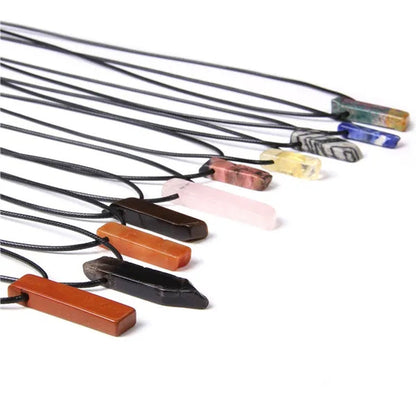 Unique Design Stone Pendant Necklace Fashion Black Rope Natural Stone Aquamarine Amethyst Citrine Beads Necklace Men Women Jewelry