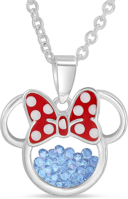 Women and Birthstone Jewelry - Minnie Mouse Cubic Zirconia Shaker Pendant Necklace, Silver Plated, 18+2" Extender