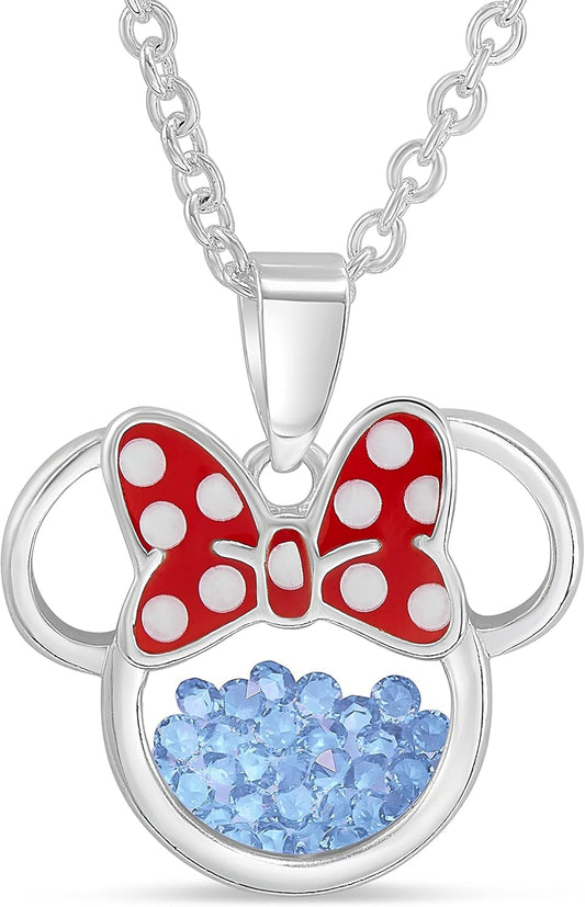 Women and Birthstone Jewelry - Minnie Mouse Cubic Zirconia Shaker Pendant Necklace, Silver Plated, 18+2" Extender