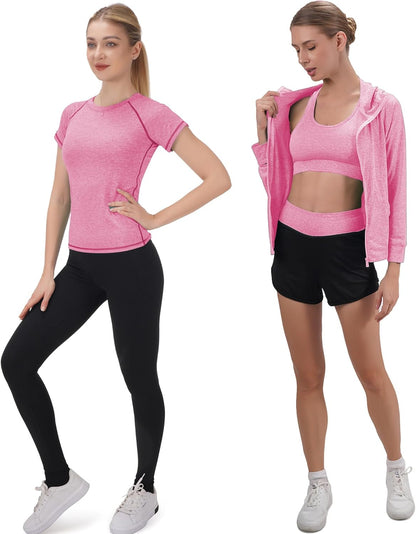 Workout Sets for Women 5 PCS Yoga Outfits Activewear Tracksuit Sets