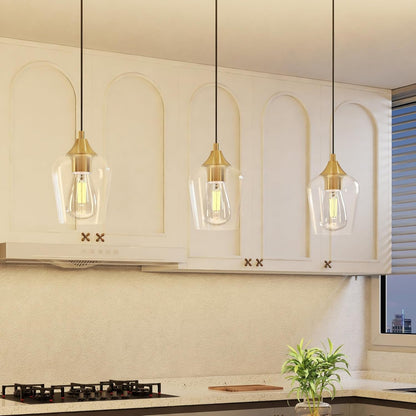 Pendant Light Kitchen Island, Brushed Gold Pendant Light Fixture with E26 Base & Adjustable Cable, Modern Pendant Lighting with Glass Shade for Living Room Bedroom Hallway