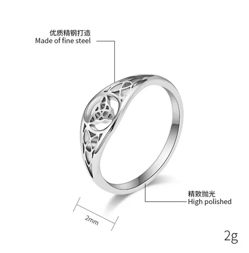 Women Men Viking Celtic Triquetera Knot Ring Titanium Stainless Steel Hollow Out Eternity Eternal Irish Celtic Knot Rings Engagement & Wedding Band US Size 6-11 Silver / Black / Rose Gold