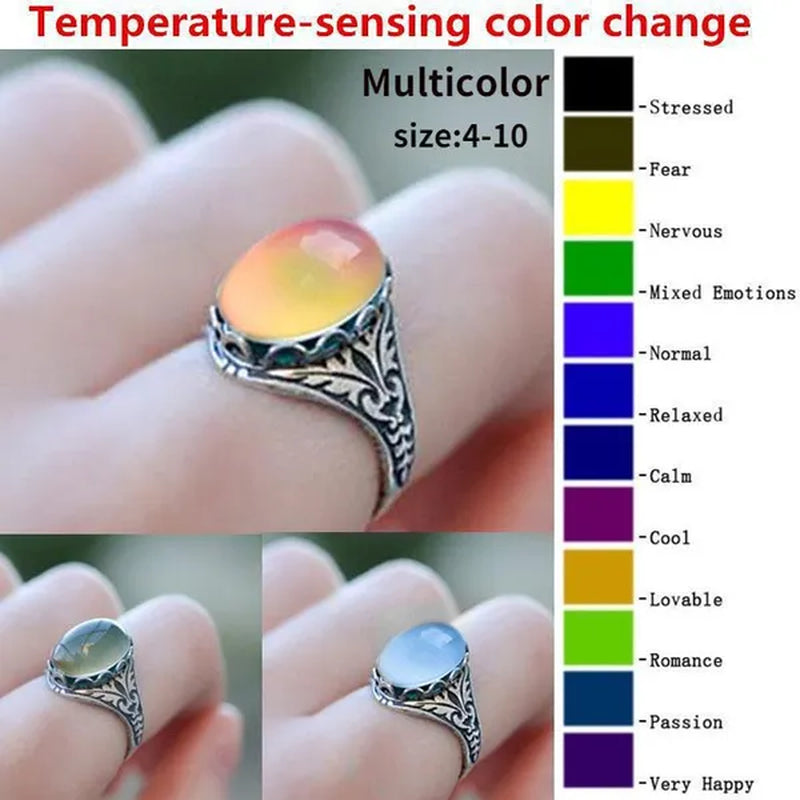 Retro Ring for Women Inlaid with Temperature-sensitive Change of The Color of The Main Stone Atural Stone Gemstone Ring Wedding Party Jewelry Accessories Gift - WORLD TIME VISITS