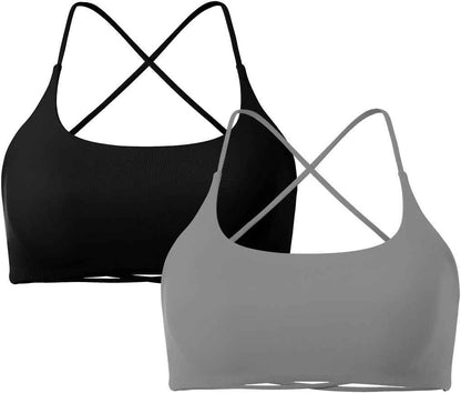 Women 2 Piece Open Back Sports Bra Pack Strappy Workout Gym Yoga Crops