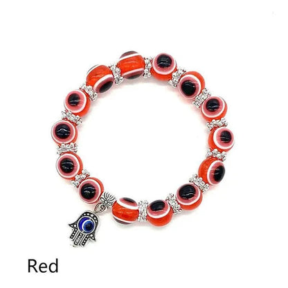 5 colors Evil Eye Hamsa Beaded Charm Stretch Bracelet Hand of Fatima Turkish Lucky Evil Eye Bracelet for Protection and Blessing