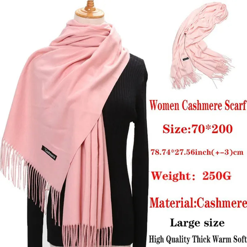 200X*70Cm Fashion Solid Color Women Scarf Winter Hijabs Tassels Long Lady Shawls Cashmere like Pashmina Hijabs Scarves Wraps - WORLD TIME VISITS