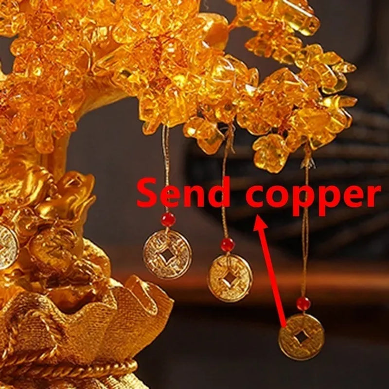 Resin Citrine Feng Shui Money Tree Lucky Tree Home Decoration Ornament Festival Holiday Gifts Bring Wealth