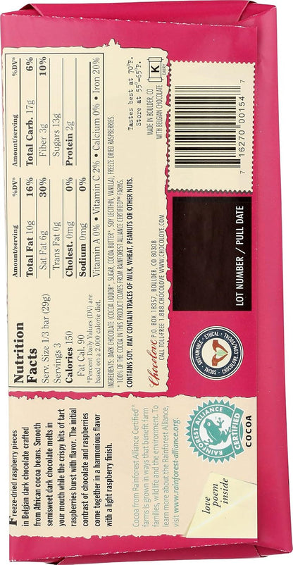 Xoxo Raspberries in Dark Chocolate Bar -- 3.1 Oz
