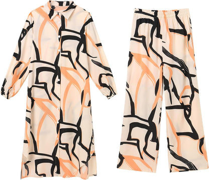 Abaya Dress for Women Muslim Set Long Sleeve Ramadan Islamic Dress Shirt with Pants 2PCS Dubai Prayer Casual Clothes