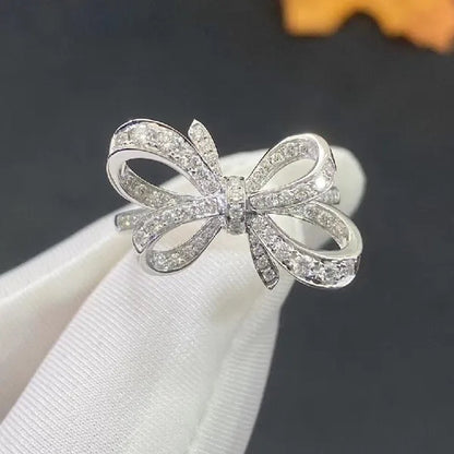 Exquisite Bow Ring Inlaid Bling Cubic Zirconia Female Wedding Party Fashion Luxury Finger Accessories Fancy Birthday Gift Jewelry