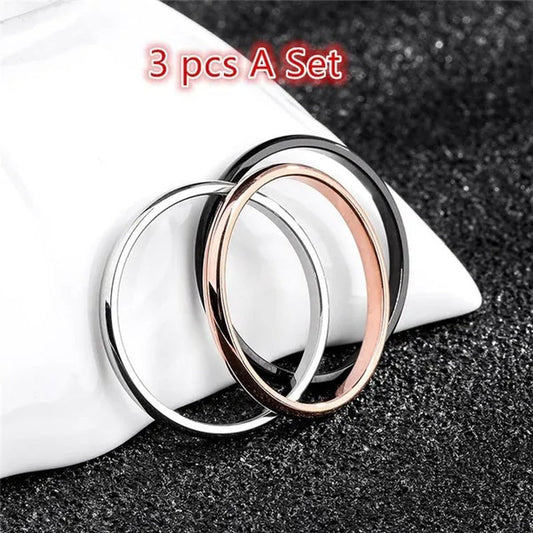 2MM Fashionable Simple Ring Unique Smooth Ring Jewelry for Man or Woman Gift（ Size： 3 - 10）(color: Rose Gold, Silver, Black. Gold. Blue) （3pcs A Set） - WORLD TIME VISITS