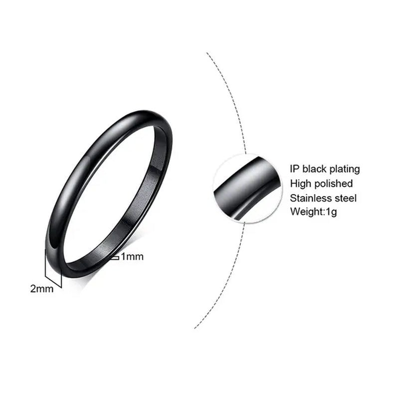 2Mm Stainless Steel Thin Ring Rose Gold Black for Women Men Minimalist Ring Jewelry Party Simple Fashion Gift Size 3 to 12