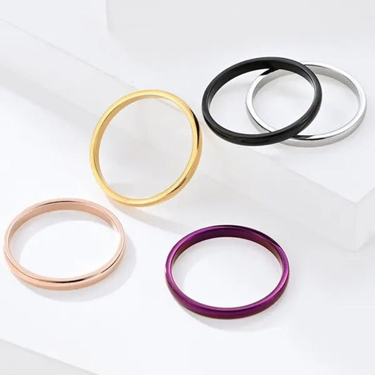 2Mm Stainless Steel Thin Ring Rose Gold Black for Women Men Minimalist Ring Jewelry Party Simple Fashion Gift Size 3 to 12 - WORLD TIME VISITS