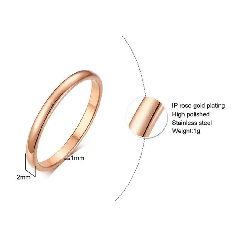 2Mm Stainless Steel Thin Ring Rose Gold Black for Women Men Minimalist Ring Jewelry Party Simple Fashion Gift Size 3 to 12