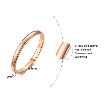 2Mm Stainless Steel Thin Ring Rose Gold Black for Women Men Minimalist Ring Jewelry Party Simple Fashion Gift Size 3 to 12