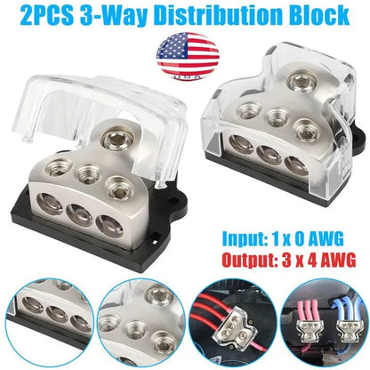 2Pcs 3Way Distribution Block Car Audio Power Wire Splitter - Car Audio Splitter,Ground Distribution Block for Car Audio System Car Connectors - WORLD TIME VISITS
