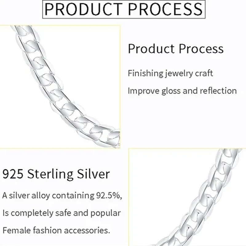 2PCS (Bracelet + Necklace) 925 Sterling Silver Fashion Jewelry Sets Curb Chain Necklace 925 Solid Silver Jewelry High Quality Necklace Bracelet 16-30 Inches