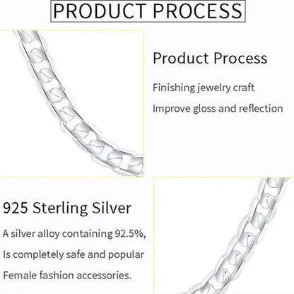 2PCS (Bracelet + Necklace) 925 Sterling Silver Fashion Jewelry Sets Curb Chain Necklace 925 Solid Silver Jewelry High Quality Necklace Bracelet 16-30 Inches