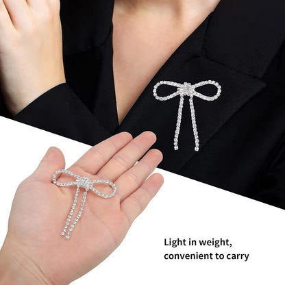 2Pcs Rhinestone Brooches Set Tassel Bow Womens Lapel Brooch Crystal Bag Clips Clothing Badge Brooch Rhinestone Shoe Clips for Woman Lapel Badge Pins DIY Craft Decorations(Tassel Bow)