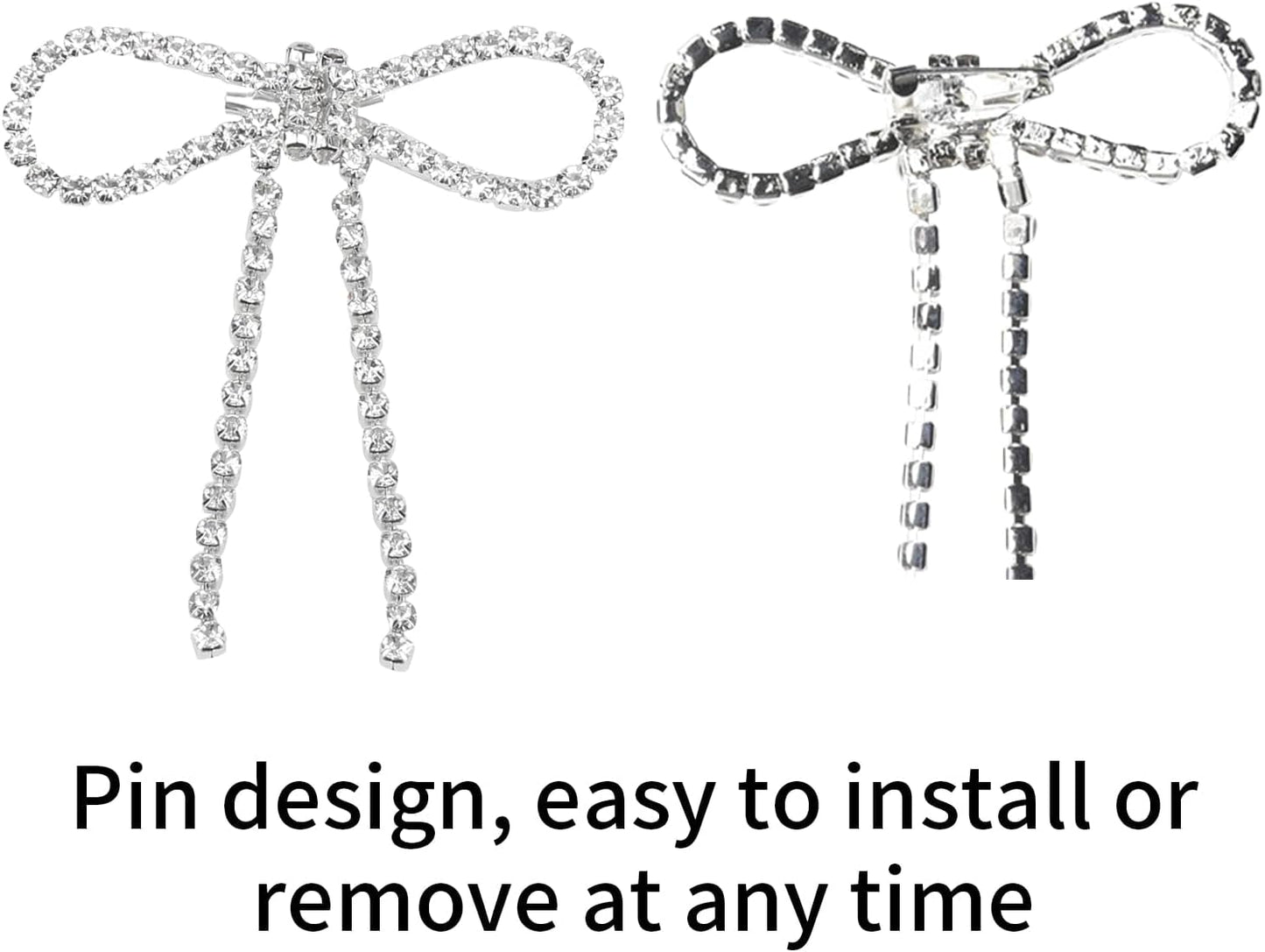 2Pcs Rhinestone Brooches Set Tassel Bow Womens Lapel Brooch Crystal Bag Clips Clothing Badge Brooch Rhinestone Shoe Clips for Woman Lapel Badge Pins DIY Craft Decorations(Tassel Bow)