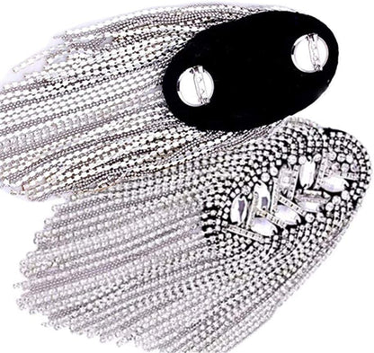 2Pcs Rhinestone Tassel Shoulder Epaulet Spike Chain Shoulder Badge Brooch Pins for Man Woman