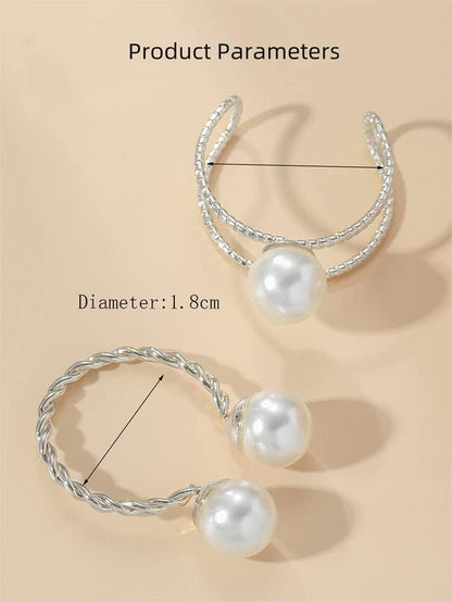 2Pcs Shell Pearl Adjustable Wedding Statement Rings for Women Girls Silver Plated Expandable Twisted Layered Open Wrap Rings Comfort Fit Fashion Delicate Birthday Christmas Party Jewelry Gifts