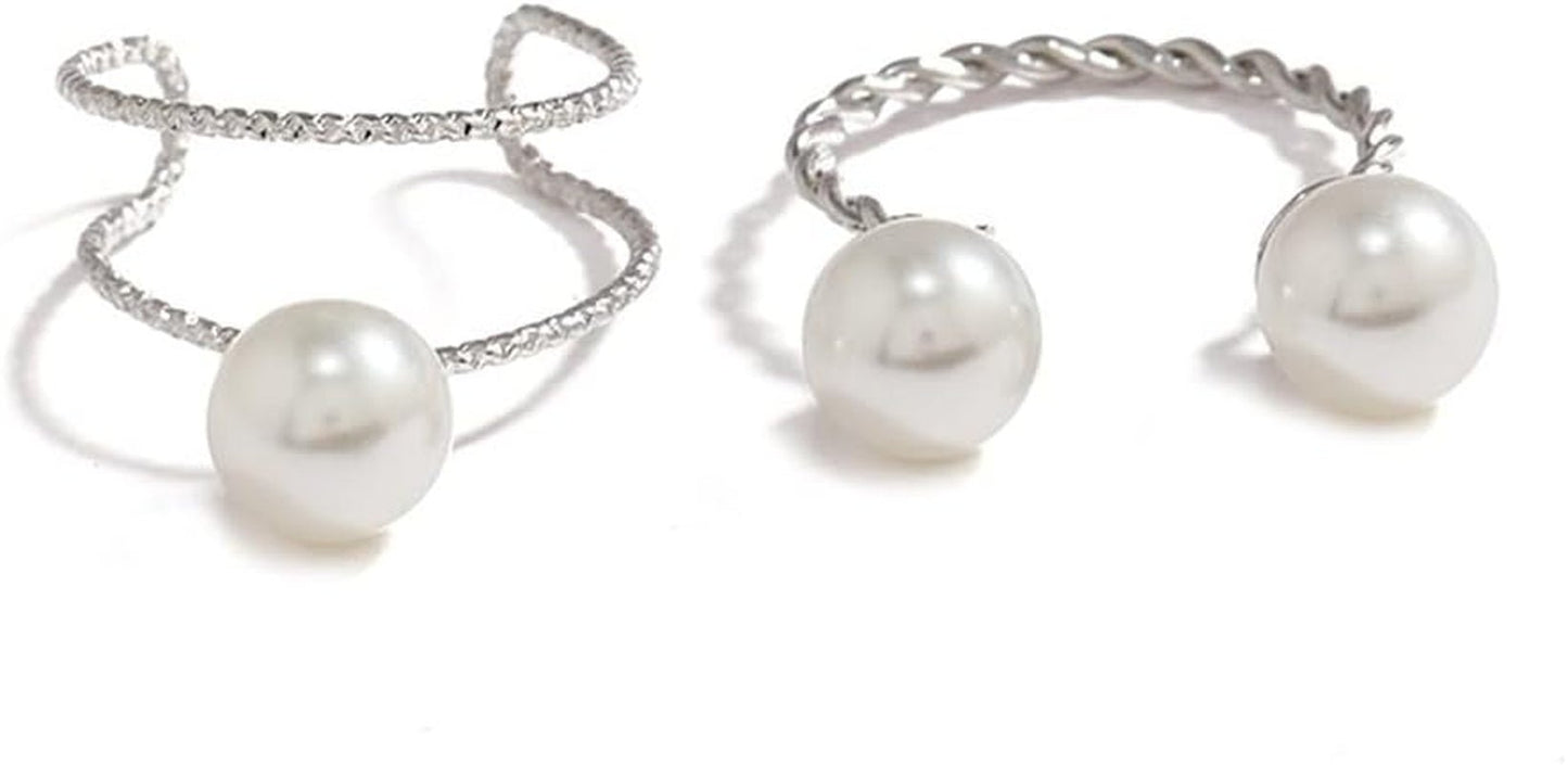 2Pcs Shell Pearl Adjustable Wedding Statement Rings for Women Girls Silver Plated Expandable Twisted Layered Open Wrap Rings Comfort Fit Fashion Delicate Birthday Christmas Party Jewelry Gifts - WORLD TIME VISITS
