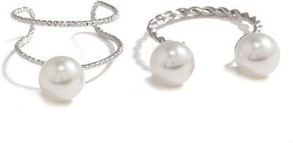 2Pcs Shell Pearl Adjustable Wedding Statement Rings for Women Girls Silver Plated Expandable Twisted Layered Open Wrap Rings Comfort Fit Fashion Delicate Birthday Christmas Party Jewelry Gifts - WORLD TIME VISITS
