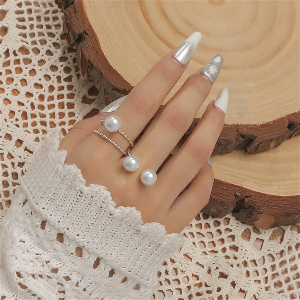 2Pcs Shell Pearl Adjustable Wedding Statement Rings for Women Girls Silver Plated Expandable Twisted Layered Open Wrap Rings Comfort Fit Fashion Delicate Birthday Christmas Party Jewelry Gifts - WORLD TIME VISITS