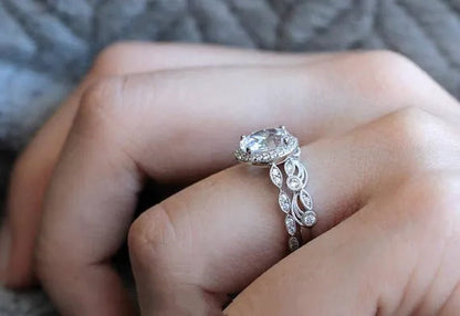 2pcs Simple Silver Color Ring Floral Engraved White Zirconia Women's Ring Wedding Anniversary Christmas Gift Beach Party Jewelry