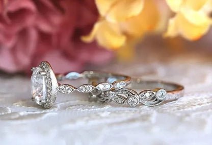 2pcs Simple Silver Color Ring Floral Engraved White Zirconia Women's Ring Wedding Anniversary Christmas Gift Beach Party Jewelry - WORLD TIME VISITS