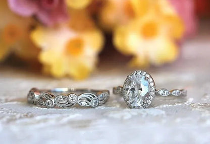 2pcs Simple Silver Color Ring Floral Engraved White Zirconia Women's Ring Wedding Anniversary Christmas Gift Beach Party Jewelry