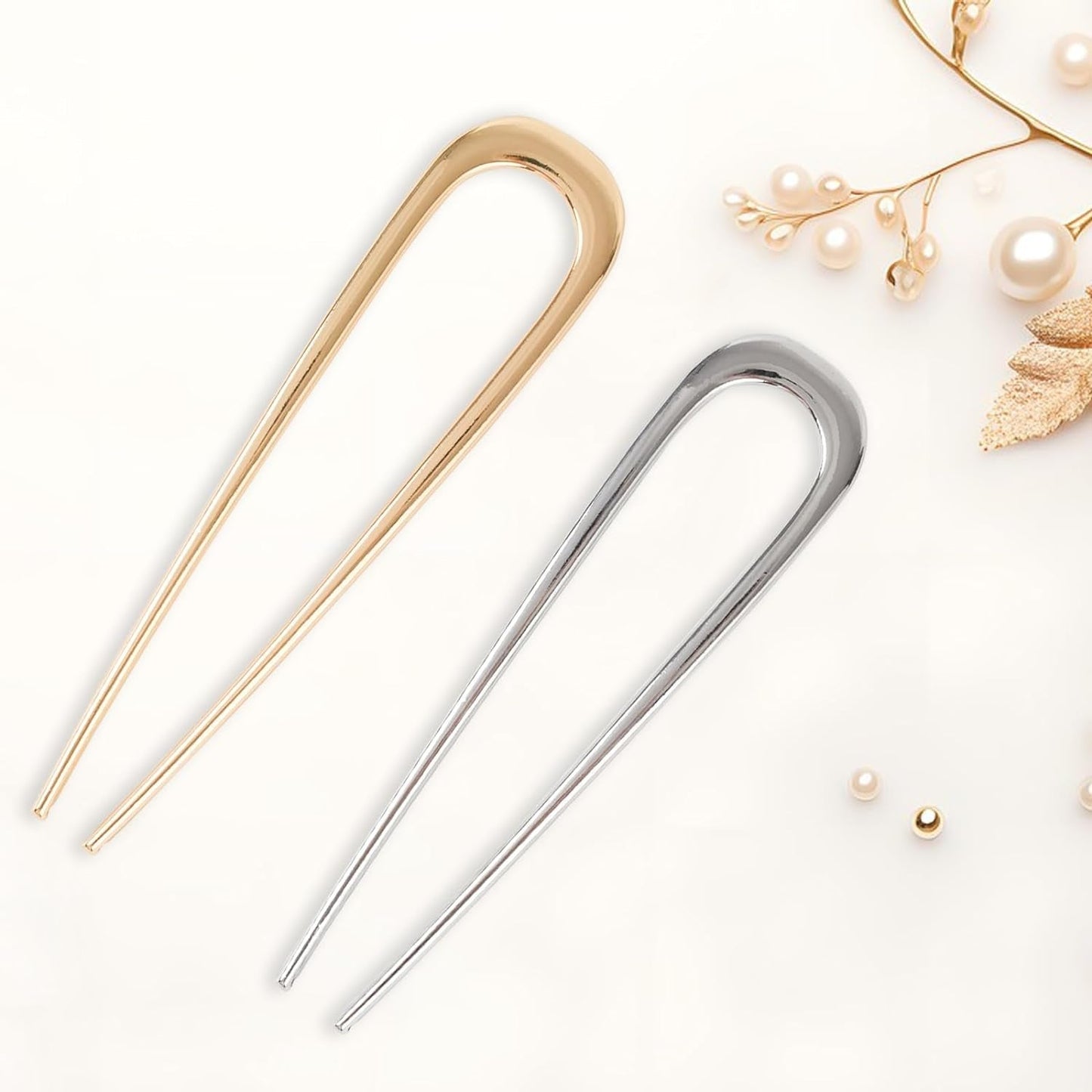 2PCS U - Shaped Large 5.5 Inch Metal Hair Pins for Women and Girls, Vintage Gold and Silver Hair Pins for Buns, Long and Thick Hair - WORLD TIME VISITS