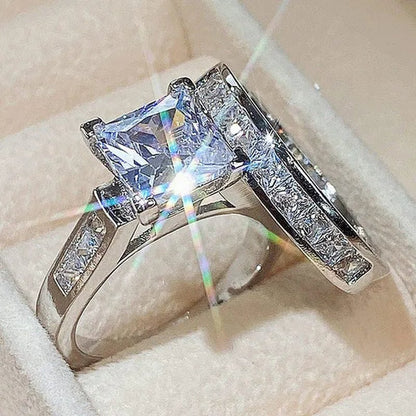 2PCS/Set Charm Crystal Natural Gemstones White Sapphire Diamond Silver Ring Set Anniversary Gift Engagement Bridal Wedding Rings Jewelry For Women Ladies Size 5 - 10 - WORLD TIME VISITS