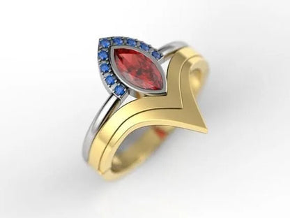2pcs/Set Latest geek love quality bride ring set jewelry  natural rubyzircon V-shaped ring set geek ring set wonderous woman ring romantic bride wonderful engagement wedding ring set anniversary promise ring Christmas gift jewelry size US5-11