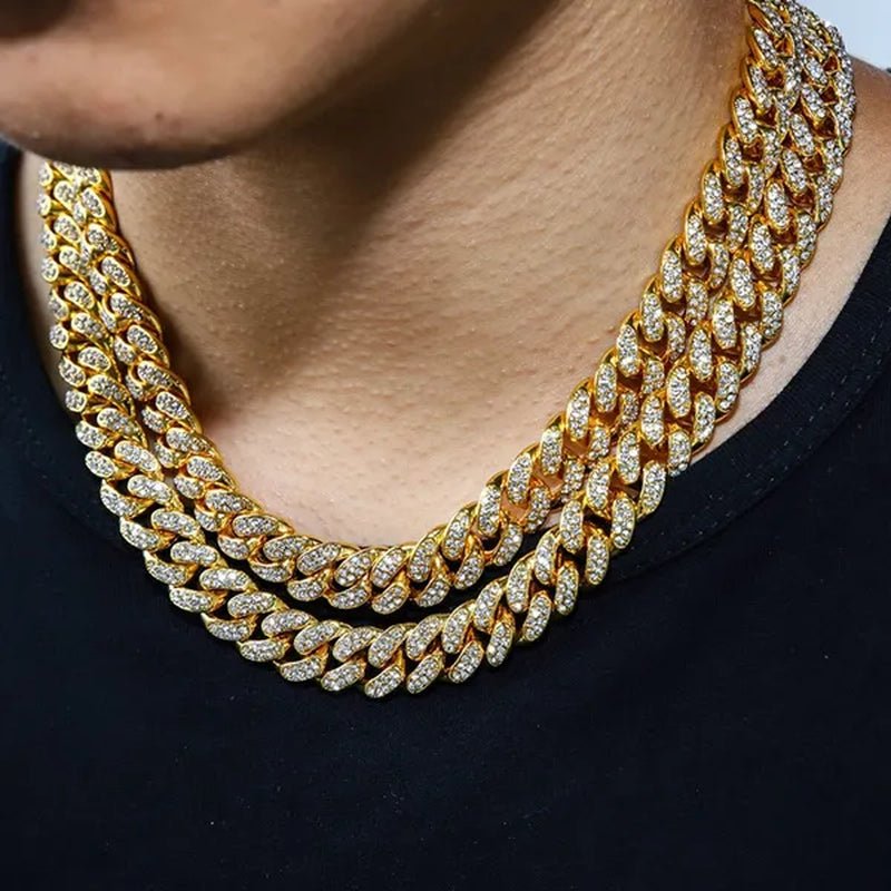 3 Colors 13MM Iced Out Chain Hip Hop Watch Necklace Bracelet Bling Miami Cuban Link Chain Mens Jewelry Set Relojes Hombre