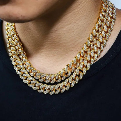 3 Colors 13MM Iced Out Chain Hip Hop Watch Necklace Bracelet Bling Miami Cuban Link Chain Mens Jewelry Set Relojes Hombre
