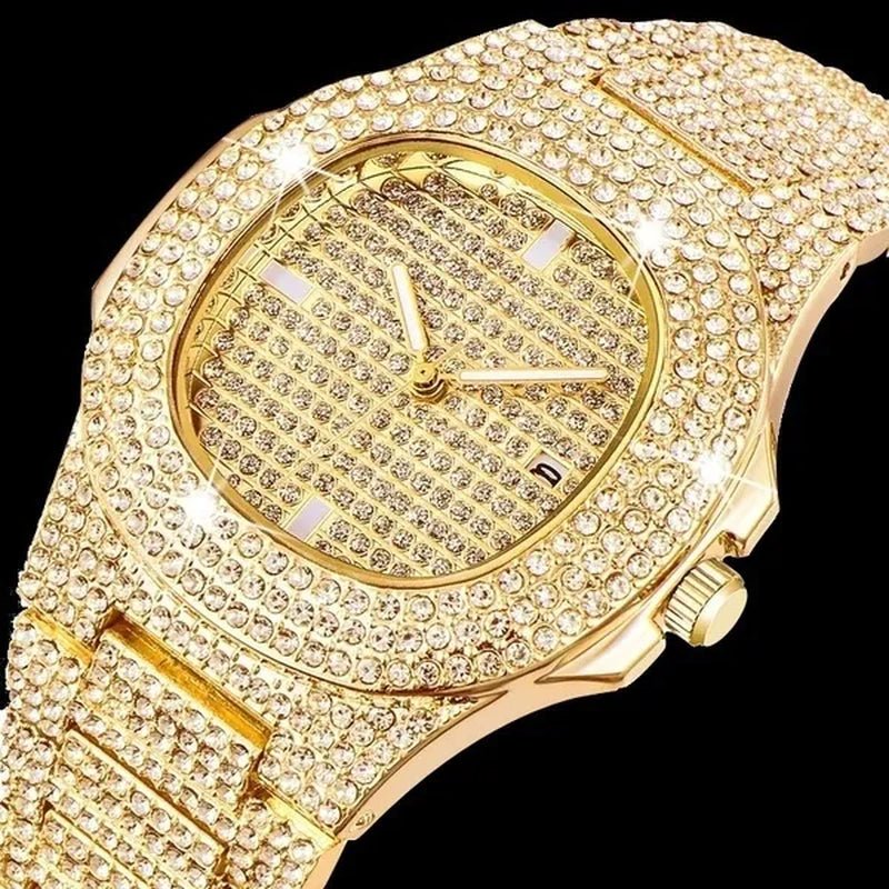 3 Colors 13MM Iced Out Chain Hip Hop Watch Necklace Bracelet Bling Miami Cuban Link Chain Mens Jewelry Set Relojes Hombre