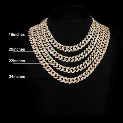 3 Colors 13MM Iced Out Chain Hip Hop Watch Necklace Bracelet Bling Miami Cuban Link Chain Mens Jewelry Set Relojes Hombre
