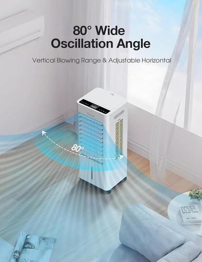 3-IN-1 Portable Evaporative Air Cooler,Grelife Air Cooler Cooling Fan with 4 Ice Packs,12H Timer,1.58Gal Water Tank,Remote Control,3 Modes,3 Speeds, Personal Swamp Cooler for Bedroom Home Office